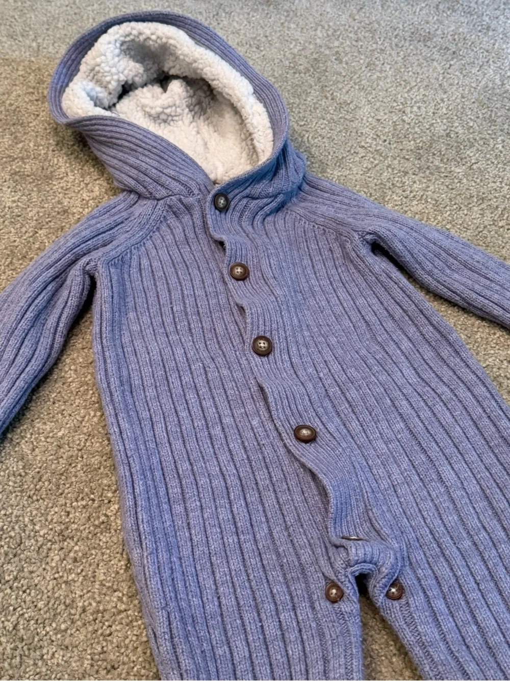 Baby Bgosh Knit Romper Kids 24 Mo Purple Blue Hooded Sherpa Ribbed One Piece